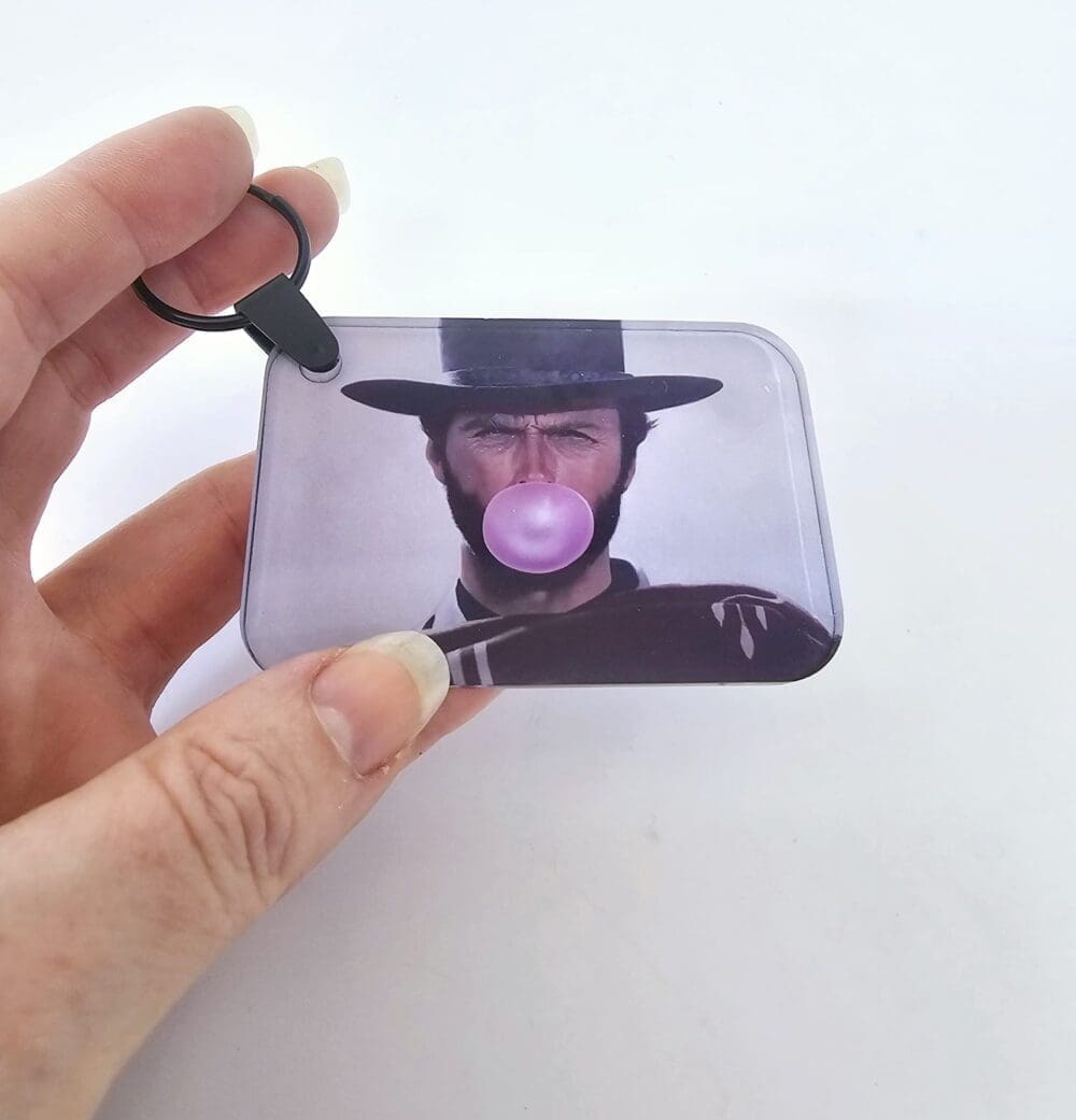 Subli Rect Keychain3 Laser Sublimation Blanks : 3 or 4mm RECTANGLE, 7.3 by 5cm Portrait or Landscape Subli-Acrylic, Disc + with split keyring & clip
