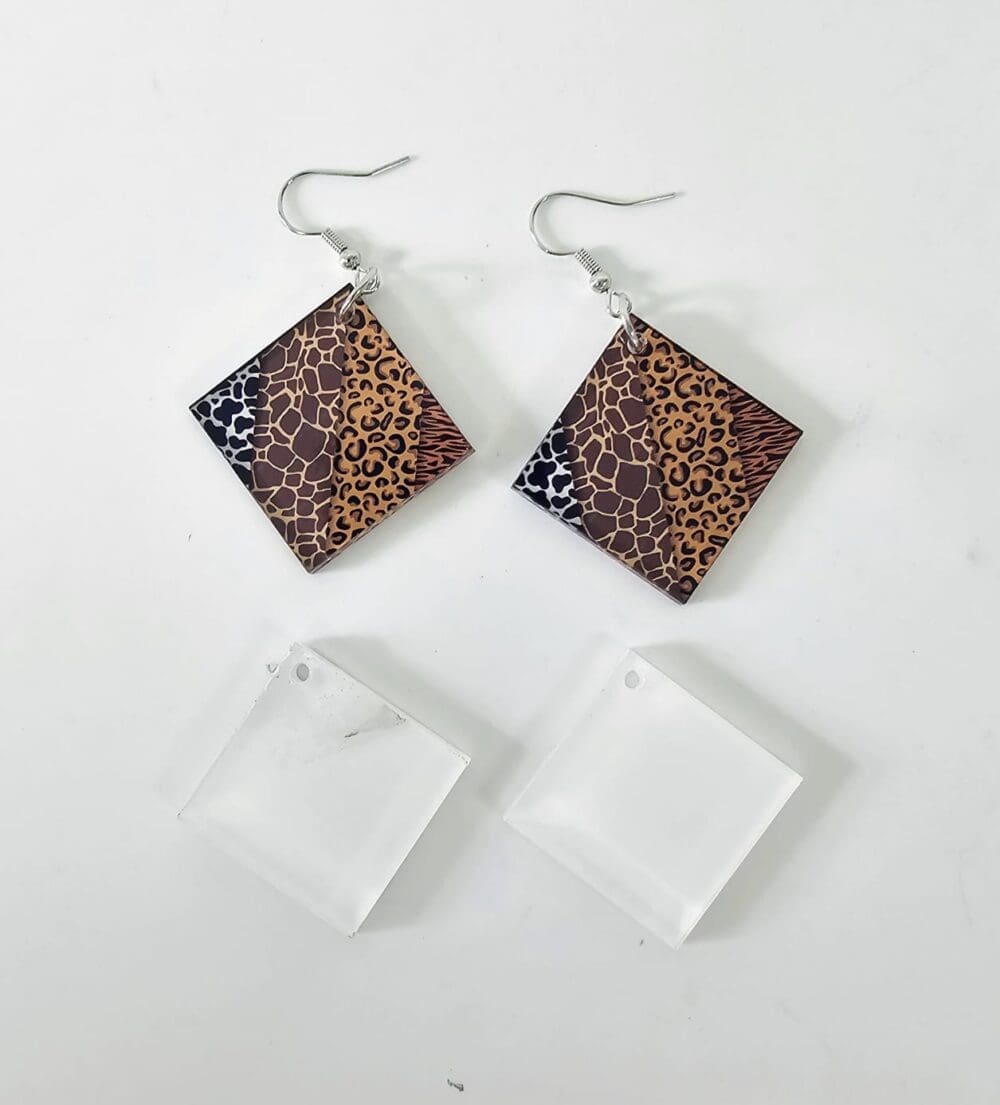 Square Angled EARR8a Laser Sublimation Blanks : (EARR8) 3mm Blank Subli Acrylic Square Angled Earrings + attachments