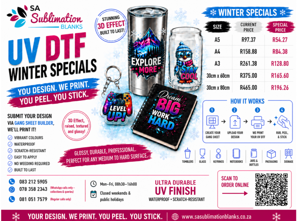 UVStickerWinderSale 3D UV DTF Stickers : A5, A4 or A3 Customised Stickers (Gang Sheet Creator2)
