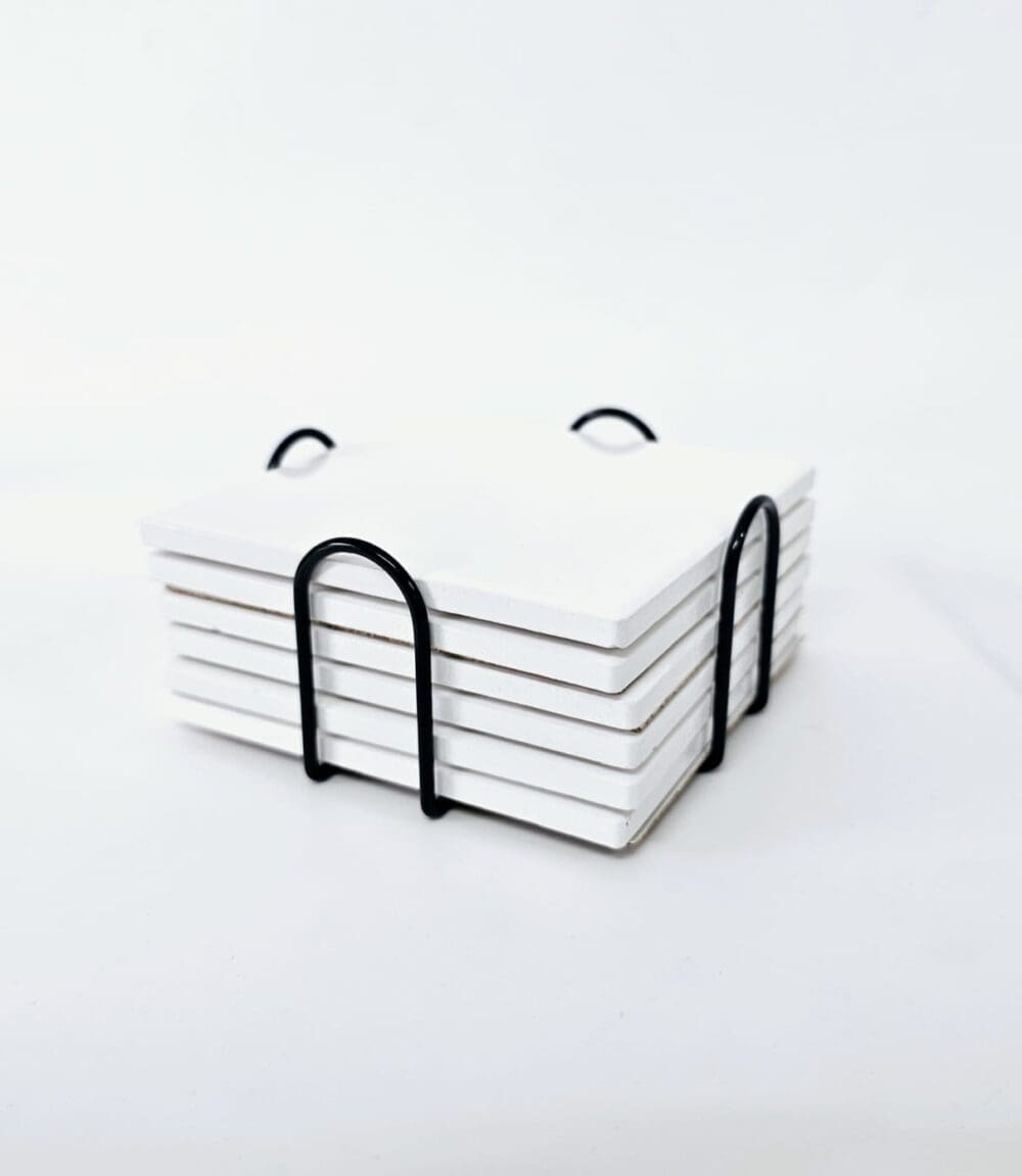 Ceramic Coasdter Set Sublimation Blanks : Round & Square Ceramic Coasters With Metal Holder (TTX)