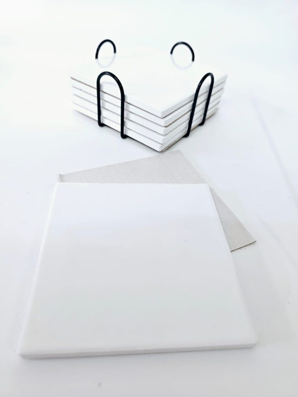 Ceramic Coaster Set 1 Coaster infront Sublimation Blanks : Round & Square Ceramic Coasters With Metal Holder (TTX)
