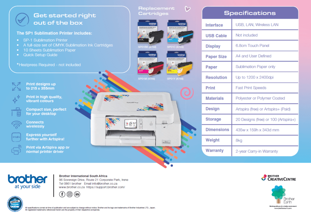 Sublimation Printer : Brother SP-1 A4 Sublimation Printer
