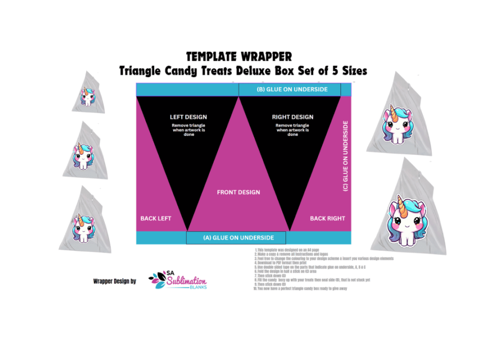 Design Corner : Deluxe Template Set for Triangle Treat Candy Box (5 Sizes)