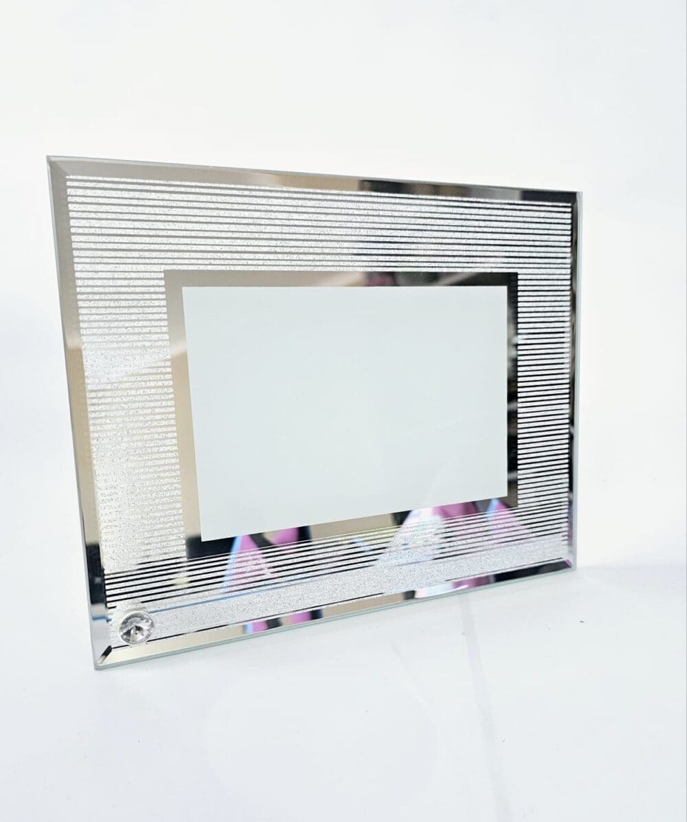 Glass Photo Frame with silver glitter frame Sublimation Blanks : Glass Photo Display With Silver Glitter Frame (23 by 18cm)