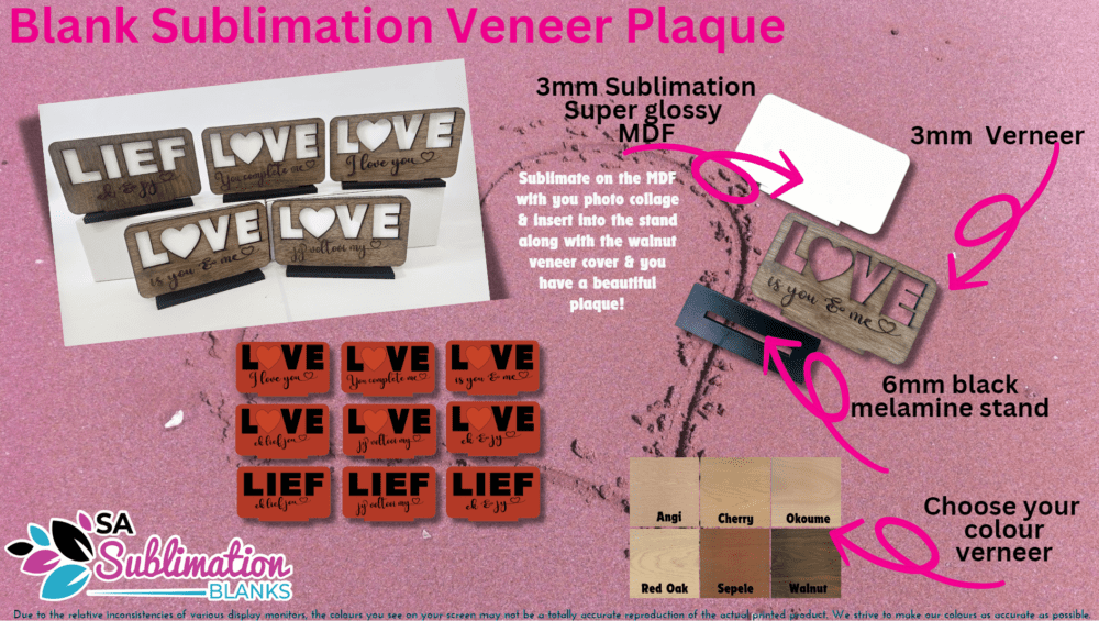 ValentineOptions Laser Sublimation Blanks : DIY LOVE Sublimation MDF & Veneer Plaque with Stand