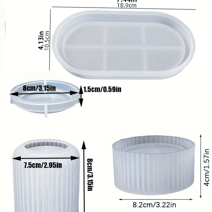 4pcs Silicone Mould Set 1 Resin & Epoxy : 4 Piece Tray, Candle Jar & Container [Code TU184_D)