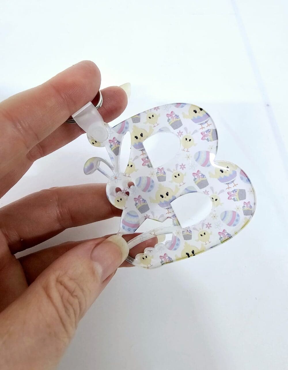 Easter Alpha b_2 Laser Sublimation Blanks : 3 or 4mm Easter Alpha Subli-Acrylic Keychain (A to Z) with split keyring & clip