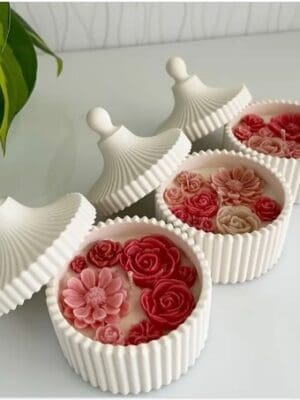 SiliconeRoundeStripedStorageBoxWithLidMoulds.3 Silicone Moulds : Carnival Stripped Trinket Bowl with lid (STBx98)