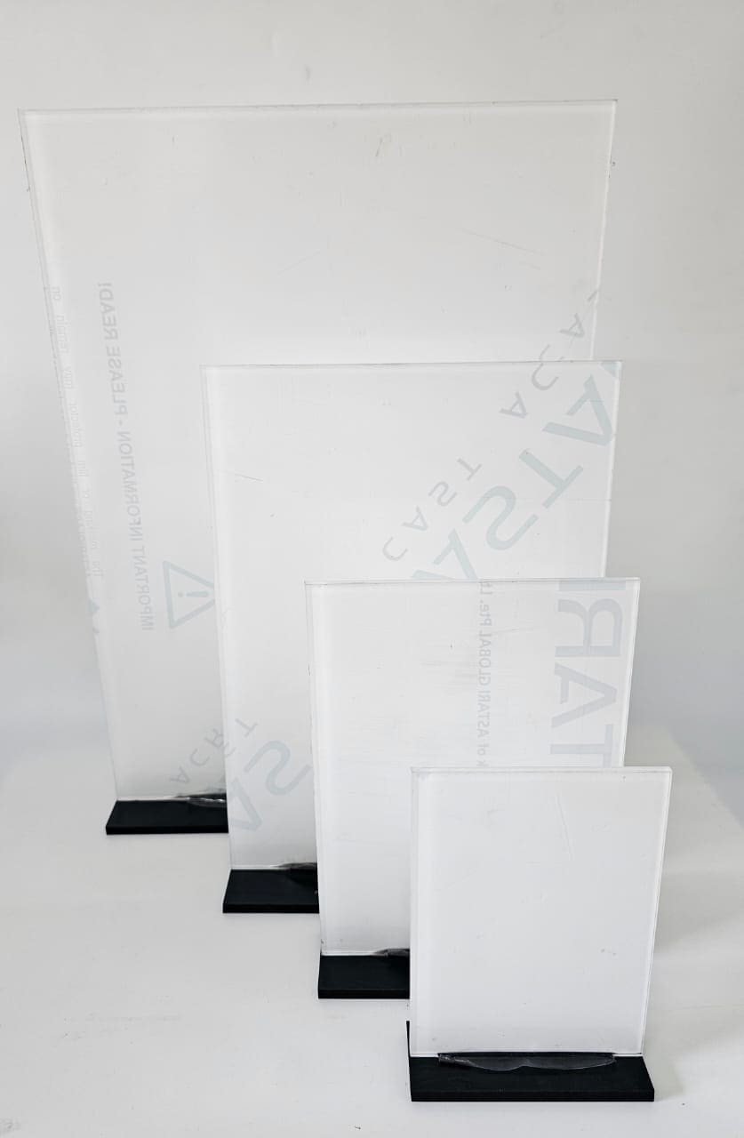 Lip_Stand All P 2 3D UV Print : Direct to 3mm CLEAR Acrylic Boards with lip & 6mm Black Melamine or 5mm Clear Acrylic Stand (A6, A5, A4 & A3, Portrait or Landscape)