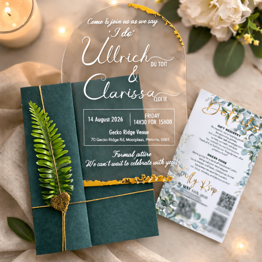 Wedding Invites 3D UV Prints : Invitations, Direct to Acrylic CLEAR A6 or A5