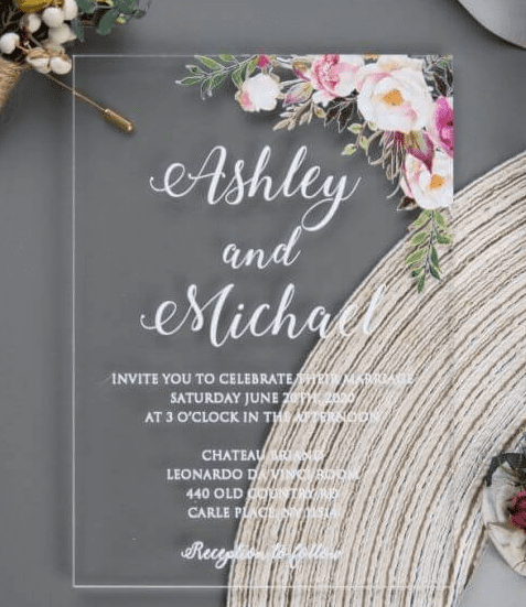 weddinginvites2 3D UV Prints : Invitations, Direct to Acrylic CLEAR A6 or A5