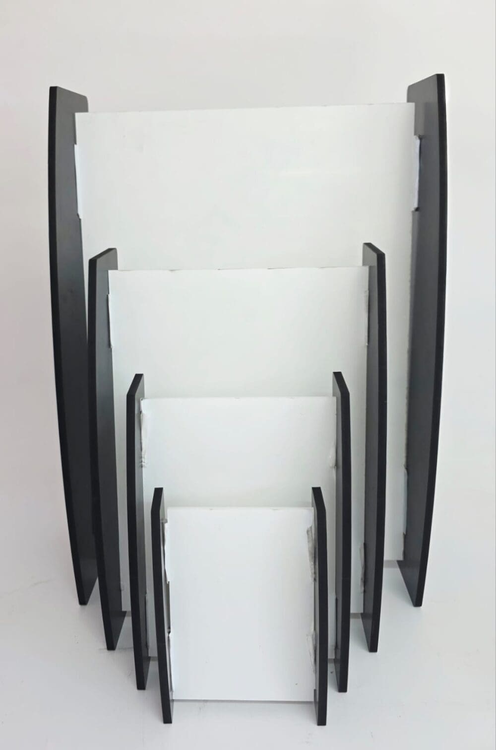 Curved P All Laser Blanks : 3mm CLEAR Acrylic Boards with Curved 6mm Black Melamine Sides (Portrait and Landscape)