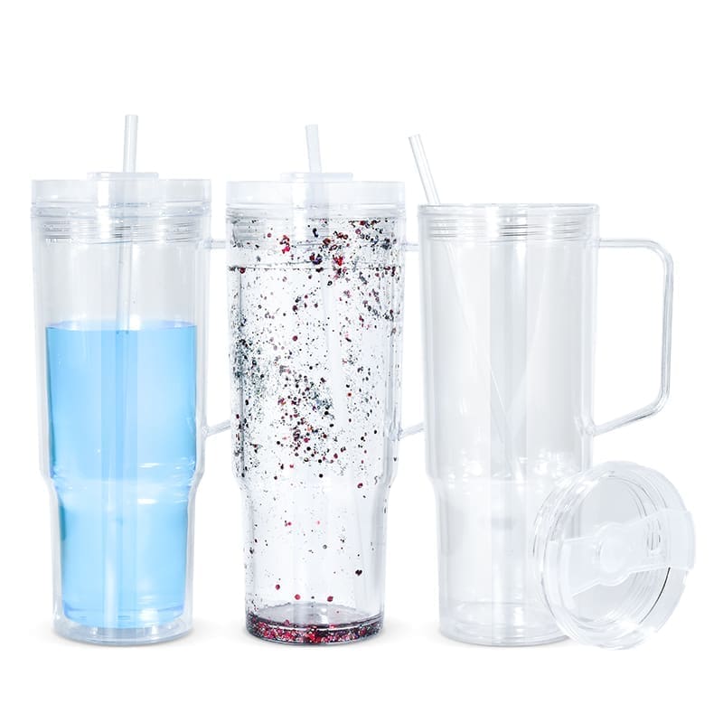 40ozSnowglobe4 Snow Globe Tumblers : 40oz (1182,94mls) Plastic Stanley Dupe Styled Snow Globe Tumbler (with predrilled hole & plug)