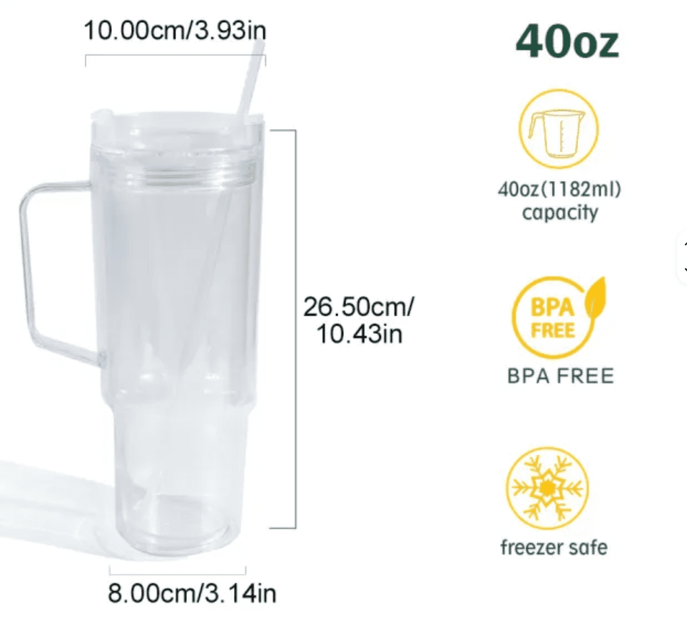 40ozSnowglobe8 Snow Globe Tumblers : 40oz (1182,94mls) Plastic Stanley Dupe Styled Snow Globe Tumbler (with predrilled hole & plug)