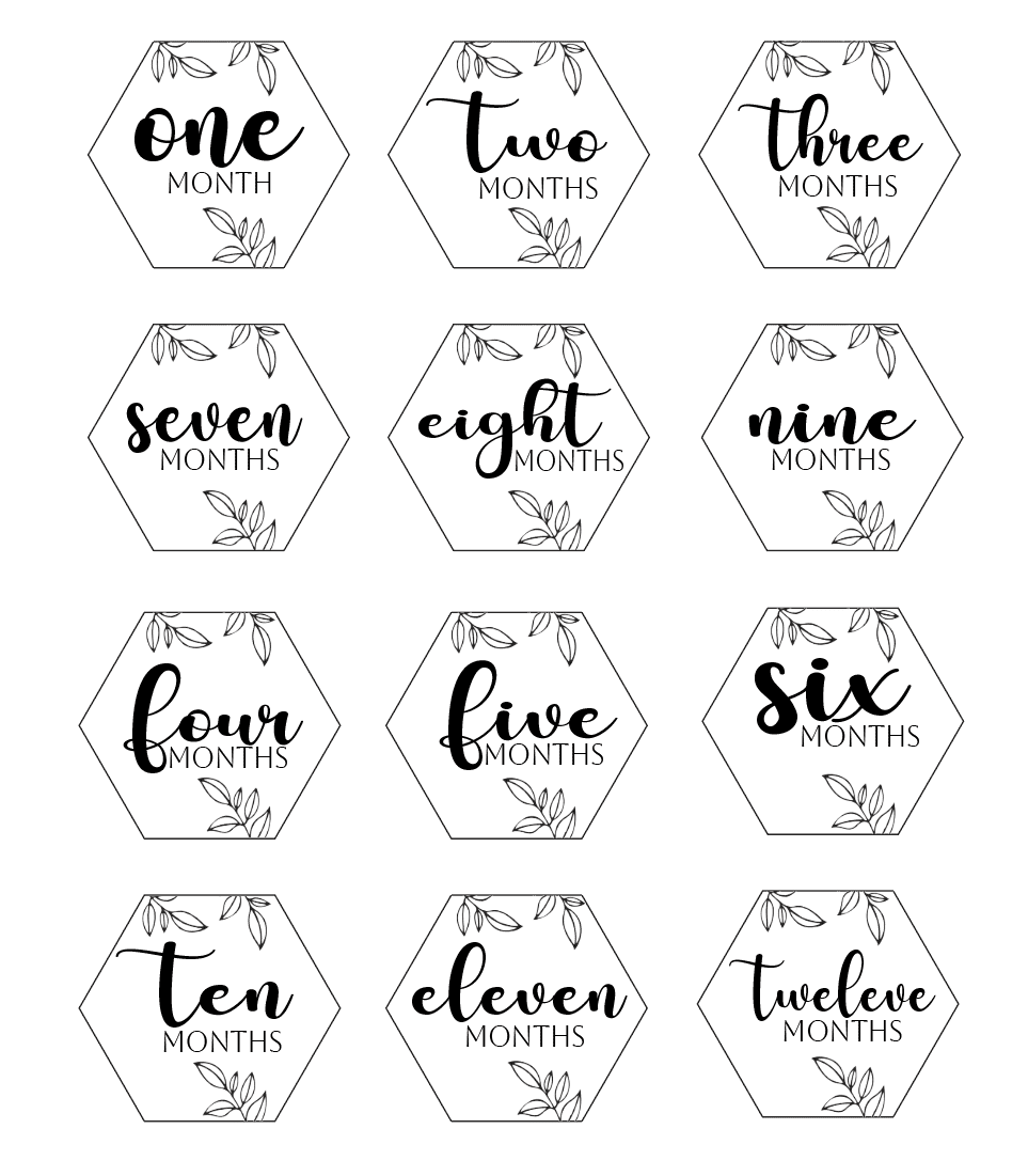 UV DTF : Baby Milestone Gift Set 1 to 12months Hexagon Discs in White UV Print (with or without storage bag)