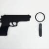 Laser Acrylic Shapes : BLACK or WHITE Gun Keychain with split keyring & clip