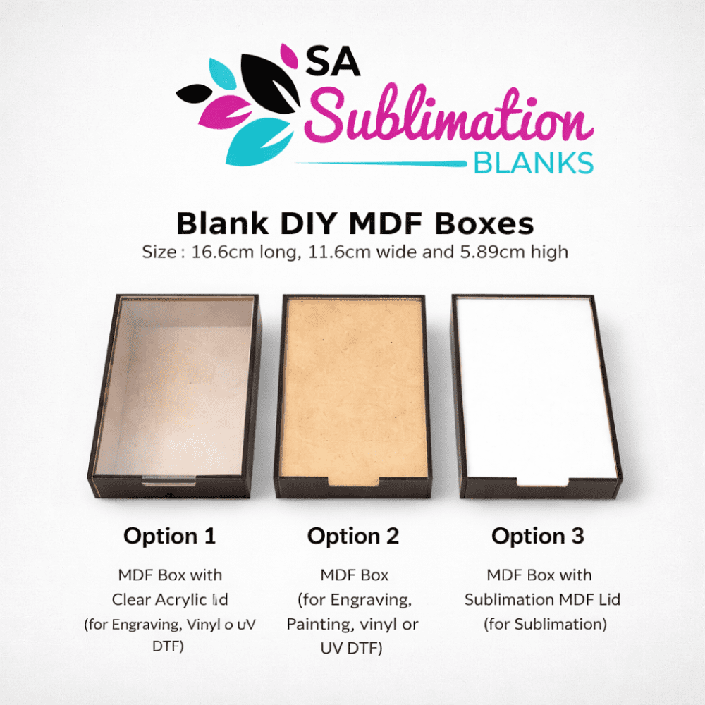 SilderBox6 Laser Sublimation Blanks : DIY MDF Sliding Box with 3 lid options