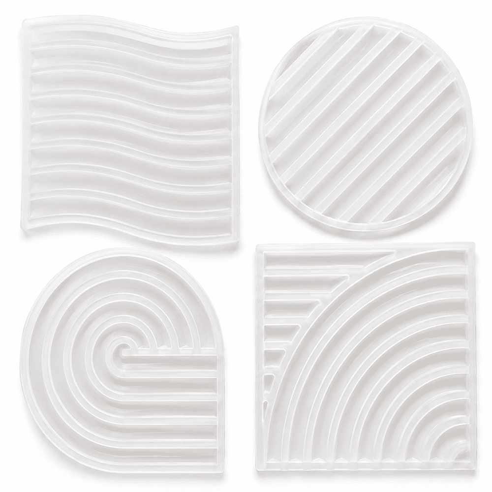 4PieceRetroCoasterSet_4Retro Silicone Mould : 4-Piece Geometric Coaster & Mini Tray Silicone Mould Set (4Retro)