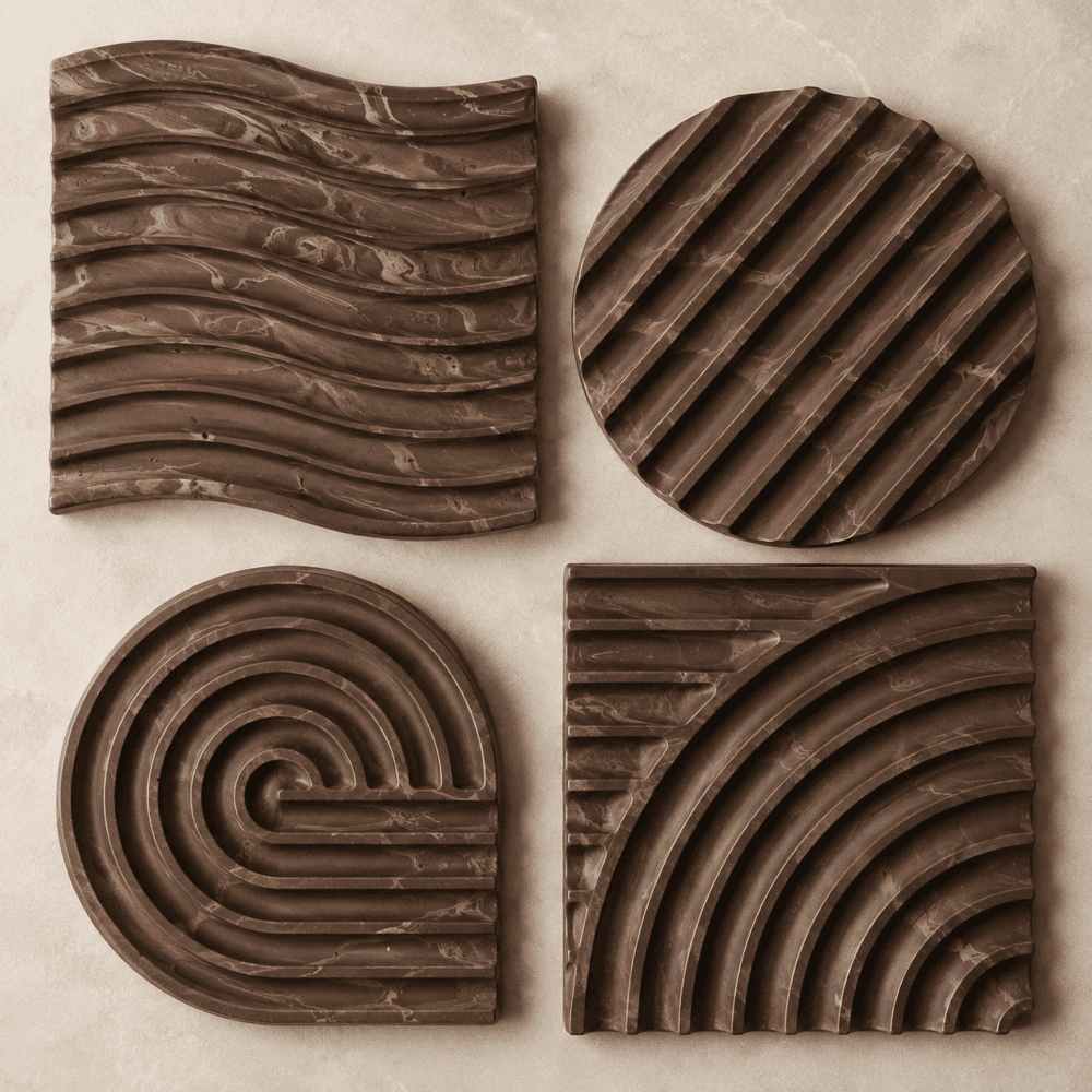 4PieceRetroCoasterSet_4Retro2 Silicone Mould : 4-Piece Geometric Coaster & Mini Tray Silicone Mould Set (4Retro)