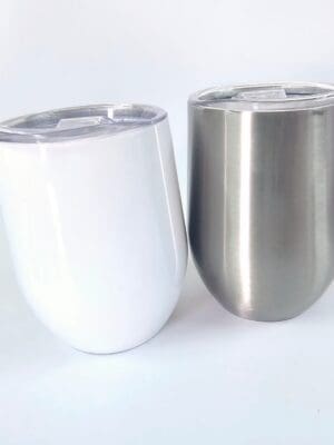 Sublimation Blanks : 12oz EGG Wine Tumblers (White & Silver)