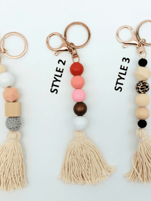 Boho_Tassels_3Styles Keychain Accessories : Boho Geometric Long Tassel Rose Gold Keyrings