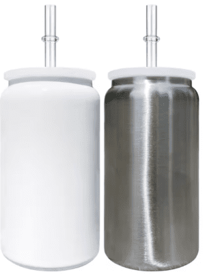 Sublimation Blanks : 16oz Steel White & Silver Libbey Cola Tumblers