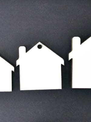 MDF House Keychain Laser Sublimation Blanks : Glossy MDF 3mm Single or Double Sided Sublimation House Keychain with split keyring & clip (S, M, L)