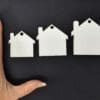 MDF House Keychain3 Laser Sublimation Blanks : Glossy MDF 3mm Single or Double Sided Sublimation House Keychain with split keyring & clip (S, M, L)