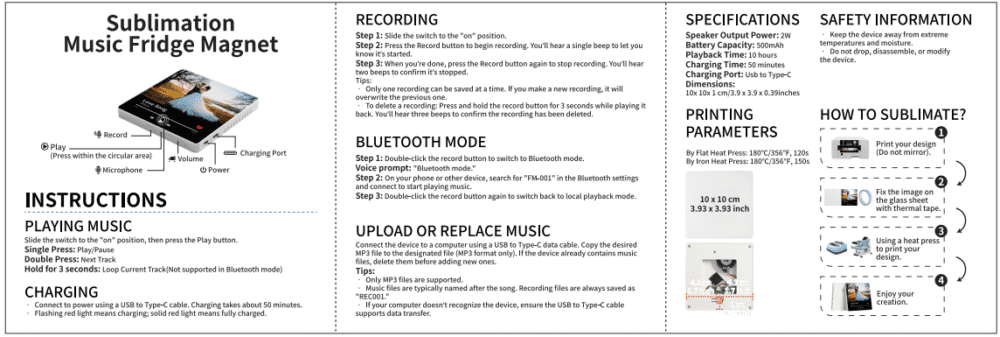 Sublimation Blanks : USB Bluetooth Black Blank Glass Music Fridge Magnet