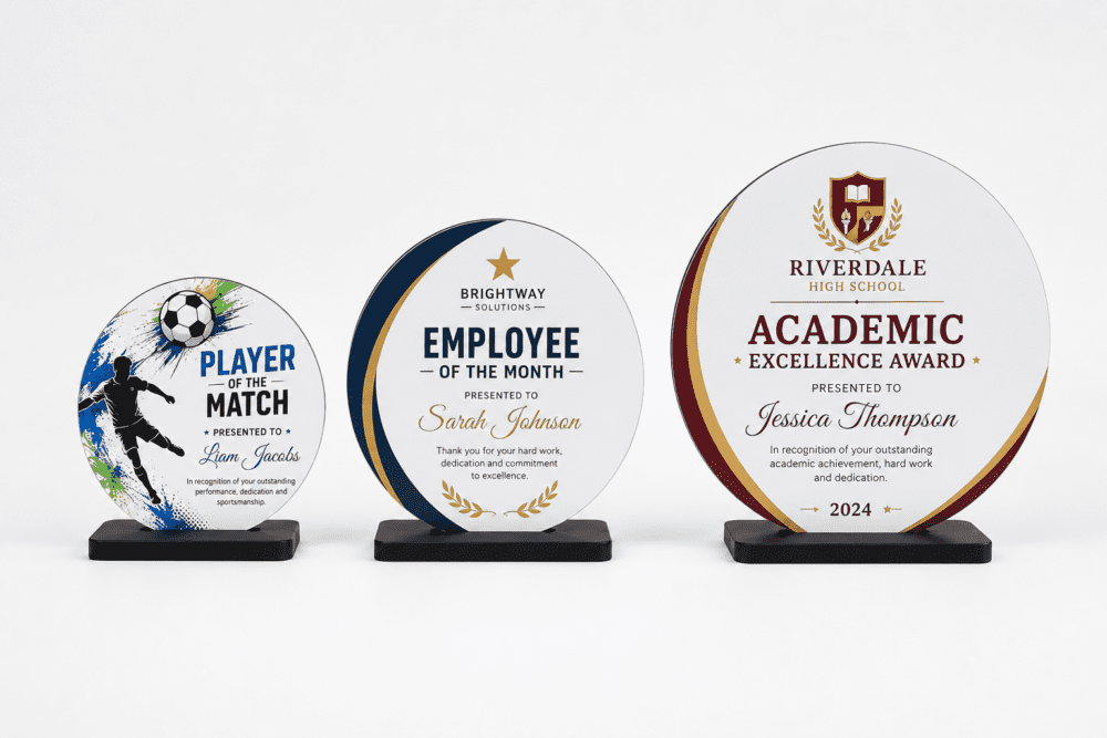 All Sizes Exmaple Laser Sublimation Blanks : DIY 3mm Super Glossy Sublimation MDF Circular Style Award/Trophy (Small, Medium & Large)