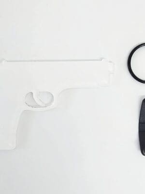 Laser Sublimation Blanks : 3mm or 4mm Subli-Acrylic Gun Keychain with split keyring & clip