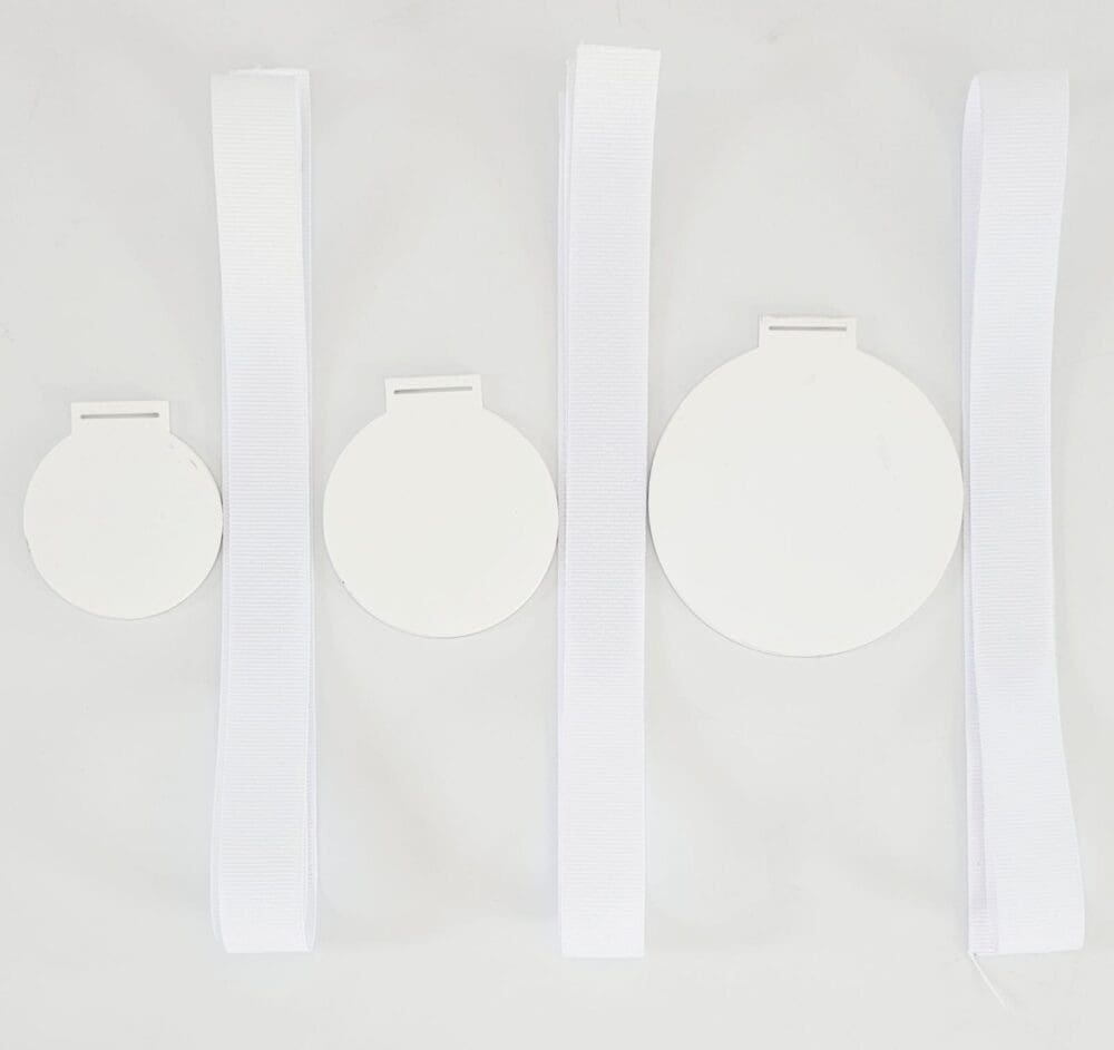 Subli Lux with Ribbon Laser Sublimation Blanks : 2mm White Subli-Lux Medals with Sublimation Ribbon (S, M, L)