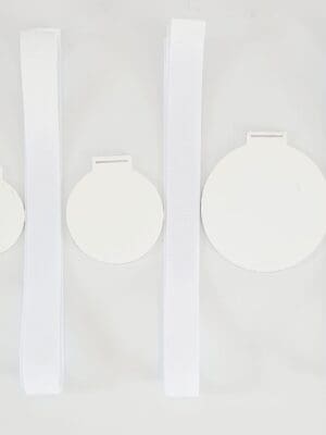 Subli Lux with Ribbon Laser Sublimation Blanks : 2mm White Subli-Lux Medals with Sublimation Ribbon (S, M, L)