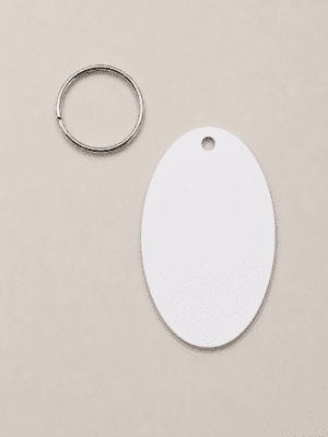 Laser  Sublimation Blanks : Super Glossy 3 or 5mm Single or Double Sided Sublimation MDF 6 by 4cm OVAL Keychain + Silver Split Keyring